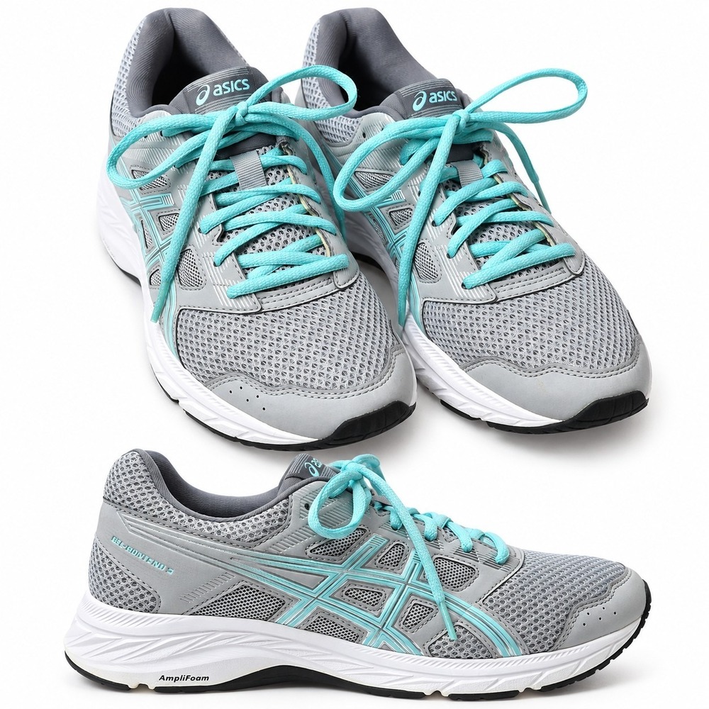 ASICS Gel-Contend 5 Running Sneaker Womens Sz 8.5W Grey Teal Mesh Athleisure GUC